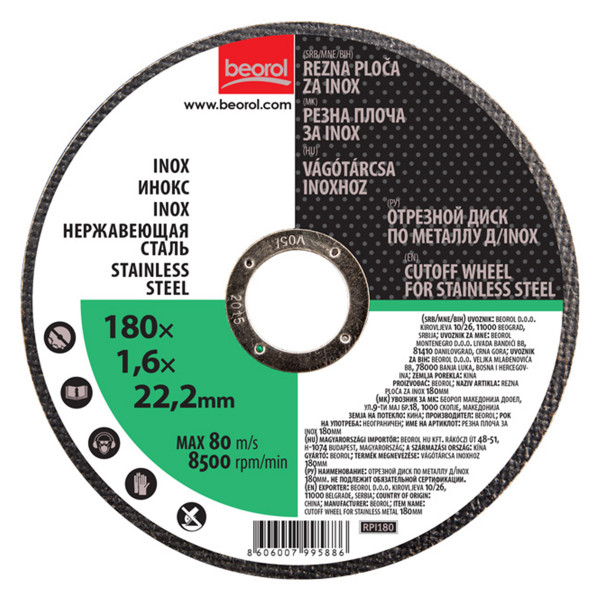 REZNA PLOČA ZA METAL 180X1.6 BEOROL